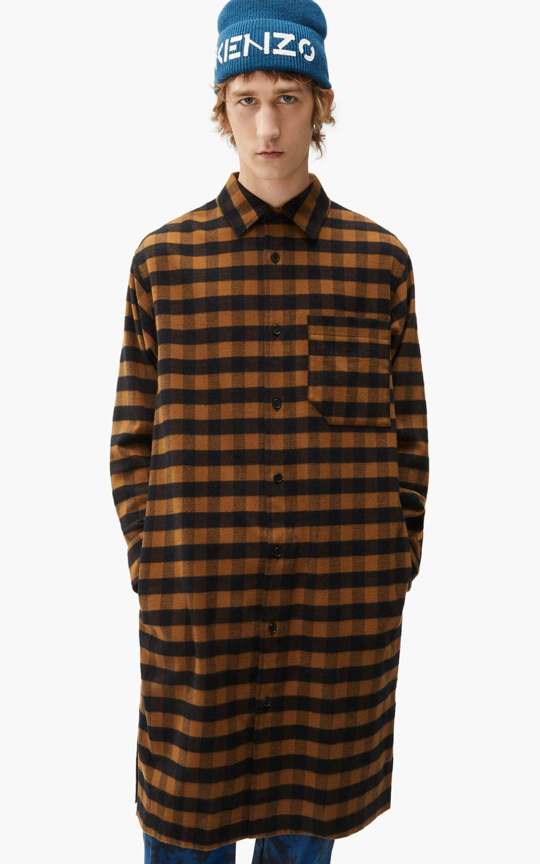 Kenzo Long plaid Camisa Hombre Marrones | 0695341-OX